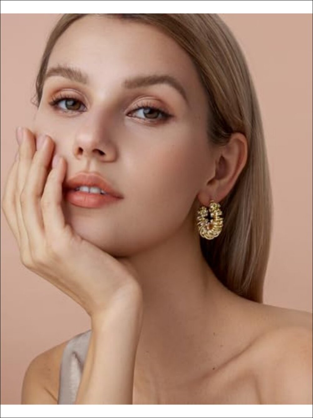 Gold Plated Chunky Hoop Earrings Cubic Zirconia Statement Jewelry - Picture 4 of 6